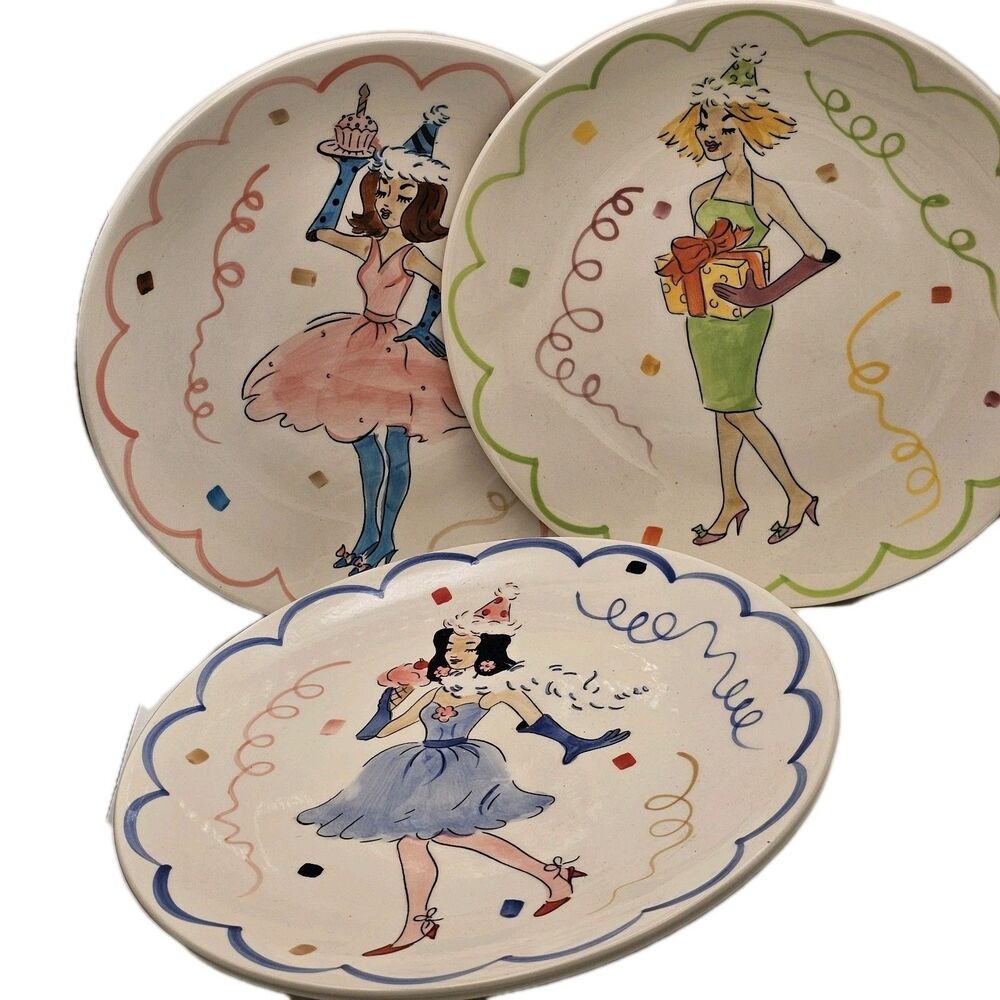 Kate Williams Design for Brylane Wishes-Set of 3 Plates 8" Birthday Themed